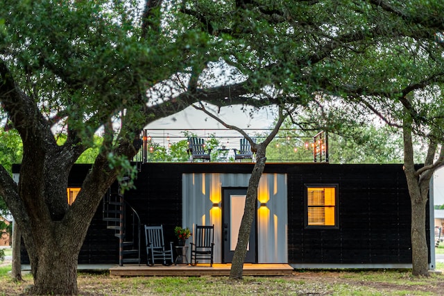 A container home under the trees