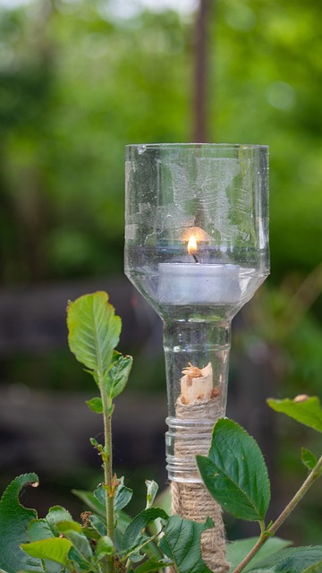 Glass bottle turned into an outdoor torch
