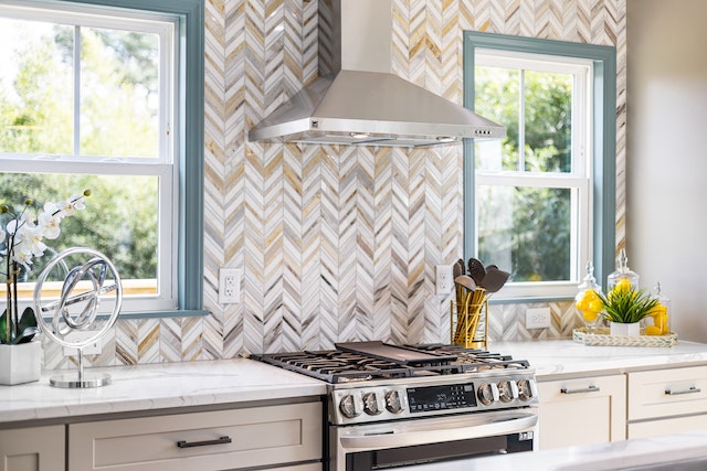 Kitchen with patterned accent walls